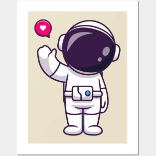 Cute Astronaut Waving Hand Cartoon Posters and Art